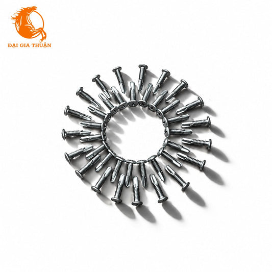 A set of VÍT CLIPLOCK MẠ KẼM NHÚNG NÓNG arranged in a circular pattern on a white background, with a prominent orange logo for 'Đại Gia Thuận' in the top-left corner.
