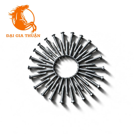 A set of VÍT NGÓI MẠ KẼM NHÚNG NÓNG 40mm arranged in a circular radial pattern on a white background, with a prominent orange and black 'ĐẠI GIA THUẬN' logo in the top-left corner.