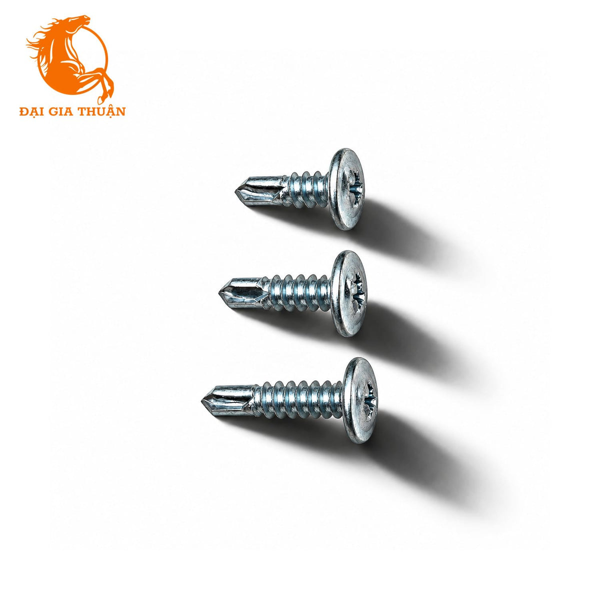 Three VÍT DÙ MẠ KẼM ĐIỆN PHÂN arranged vertically on a white background with soft shadows. An orange logo reading “ĐẠI GIA THUẬN” appears in the top-left corner.