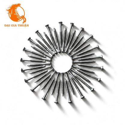 A set of VÍT NGÓI MẠ KẼM NHÚNG NÓNG 60mm arranged in a circular radial pattern on a white background, with a prominent orange logo in the top-left corner reading “Đại Gia Thuận.”.